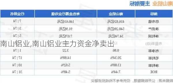 南山铝业,南山铝业主力资金净卖出