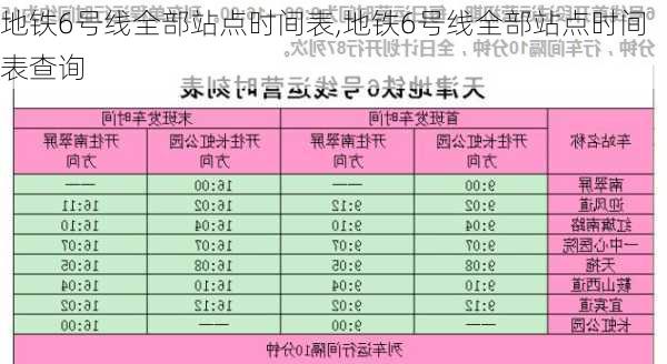 地铁6号线全部站点时间表,地铁6号线全部站点时间表查询