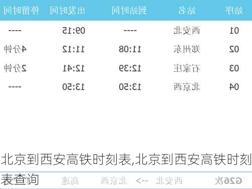 北京到西安高铁时刻表,北京到西安高铁时刻表查询