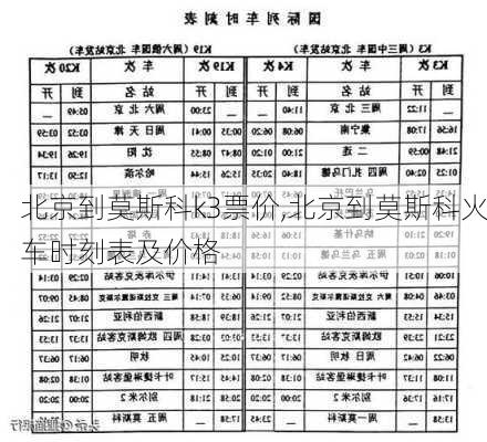 北京到莫斯科k3票价,北京到莫斯科火车时刻表及价格