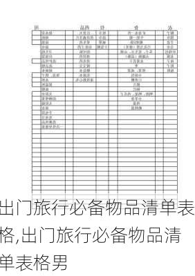 出门旅行必备物品清单表格,出门旅行必备物品清单表格男